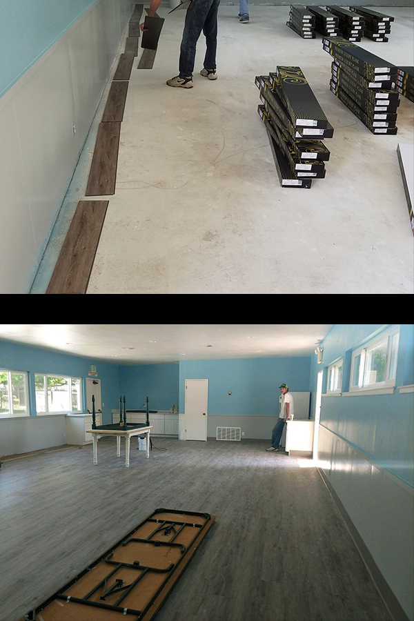 Rocaille Artisan LVT planks flooring installation—before and after