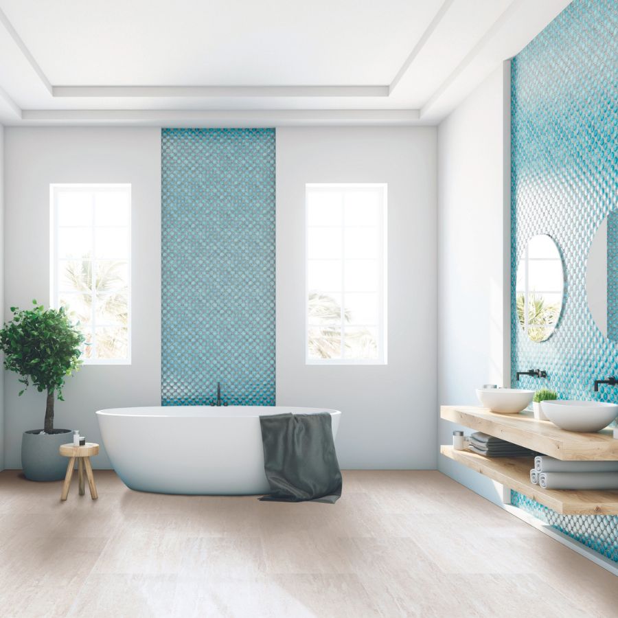 waterproof tile floors in a bright San Jose bathroom